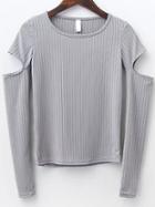 Shein Grey Round Neck Cutout Sleeve T-shirt
