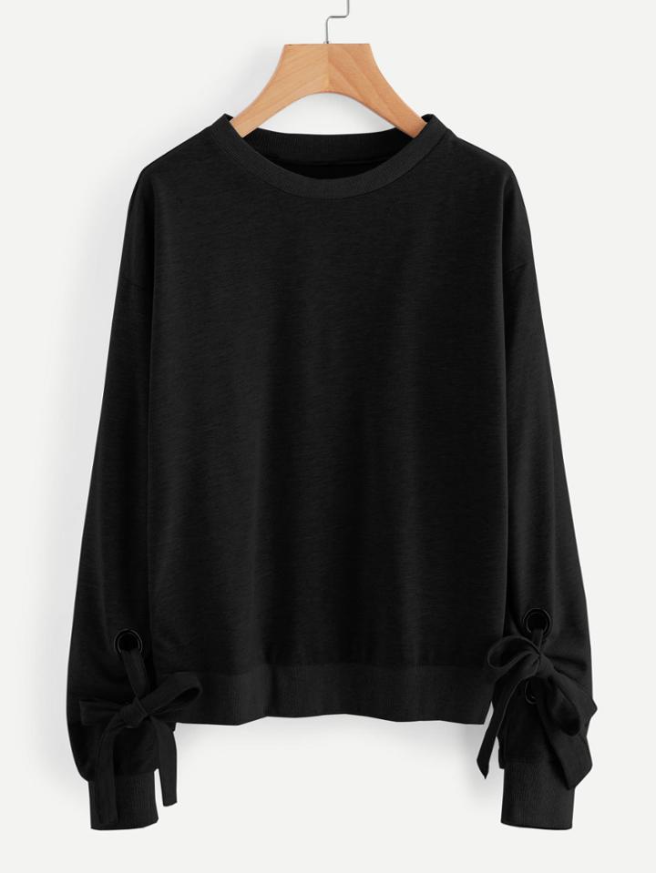 Shein Drop Shoulder Grommet Tie Detail Sweatshirt