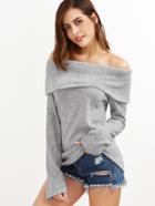 Shein Grey Off The Shoulder Foldover Knit T-shirt
