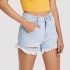 Shein Faded Raw Hem Denim Shorts