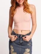 Shein Pink Stand Collar Rib Skinny Sweater Tank