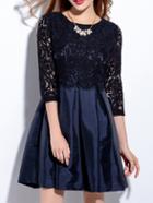 Shein Navy Contrast Lace A-line Combo Dress