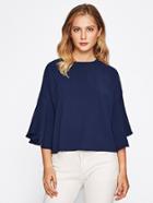 Shein Dropped Shoulder Trumpet Sleeve Keyhole Back Blouse