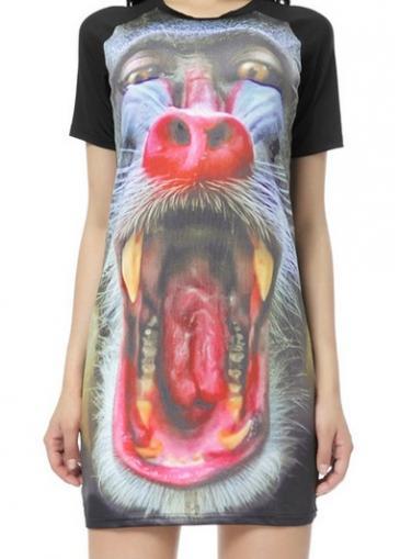 Rosewe Fashion Animals Print O Neck Rayon Long T Shirt