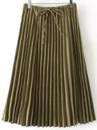 Shein Army Green Drawstring Waist Pleated Skirt