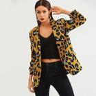 Shein Shawl Collar Pocket Patched Leopard Blazer
