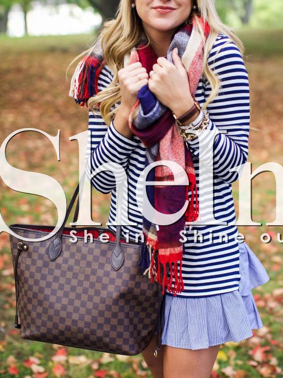Shein Blue Striped Flounce Dress