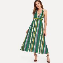 Shein Open Back Striped Halter Dress