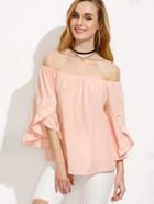Shein Pink Ruffle Sleeve Off The Shoulder Blouse