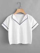 Shein Fold Over Neck Contrast Trim Tee