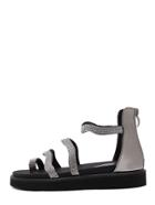Shein Grey Toe-ring Hollow Rhinstone Sandals