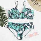 Shein Jungle Leaf Print Bikini Set