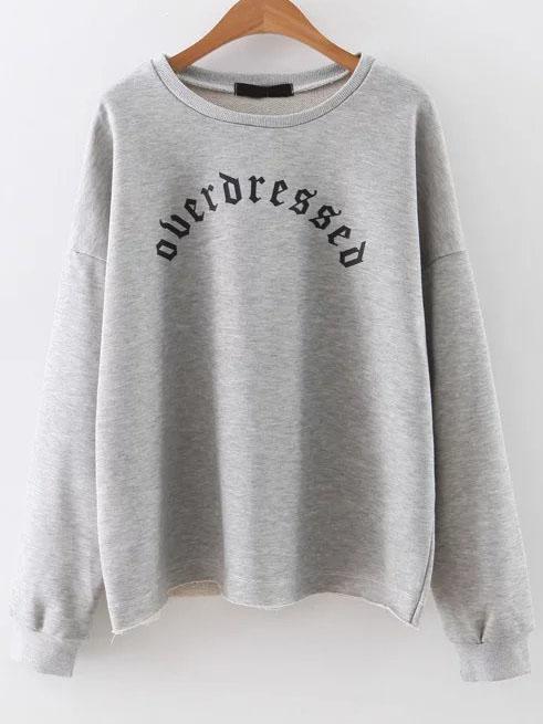 Shein Grey Letter Print Drop Shoulder Loose Sweatshirt