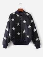 Shein Star Embroidery Raglan Sleeve Quilted Jacket