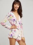 Shein Pink Paisley Print Open Back Fringe Detail Romper