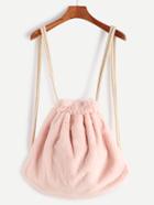 Shein Pink Rope Strap Faux Fur Bucket Backpack