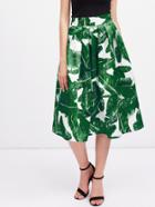 Shein Foliage Print Box Pleated Midi Skirt