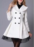Rosewe Elegant White Turndown Collar Double Breasted Winter Coat