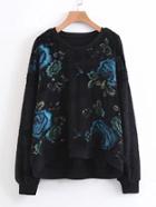 Shein Flower Embroidered Faux Fur Sweatshirt