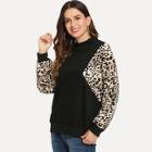 Shein Contrast Panel Leopard Print Sweatshirt