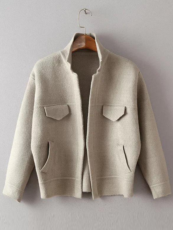 Shein Grey Long Sleeve Jacket Sweater With Pockets