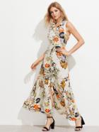 Shein Tropical Print Sleeveless Shirt Dress