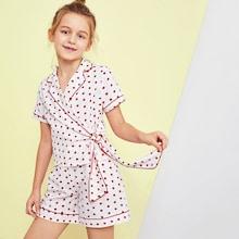 Shein Girls Knot Front Wrap Top & Shorts Set