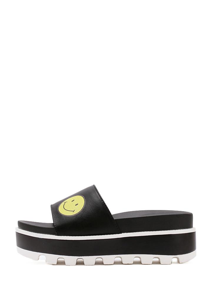 Shein Black Peep Toe Smiling Face Thick-soled Slippers