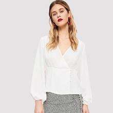 Shein Button Detail V-neck Solid Top