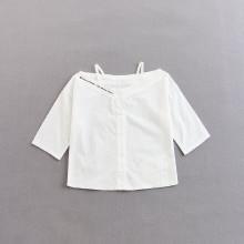Shein Girls Cold Shoulder Embroidered Button Up Top