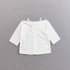 Shein Girls Cold Shoulder Embroidered Button Up Top