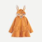Shein Girls Frilled Pocket Front Hooded Jacket With Ears