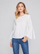 Shein V Cut Back Trumpet Sleeve Blouse