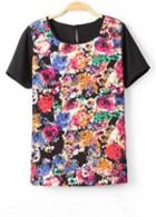 Rosewe Summer New Arrival Flower Print T Shirts Black