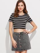 Shein Contrast Striped Short Sleeve Crop T-shirt