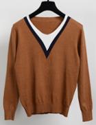 Shein Camel V Neck Long Sleeve Slim Knitwear
