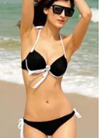Rosewe Women Black Lace Up Bikini Sets For Beach