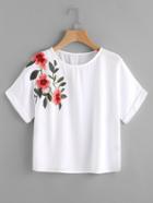 Shein Rolled Cuff Embroidery Crop Tee