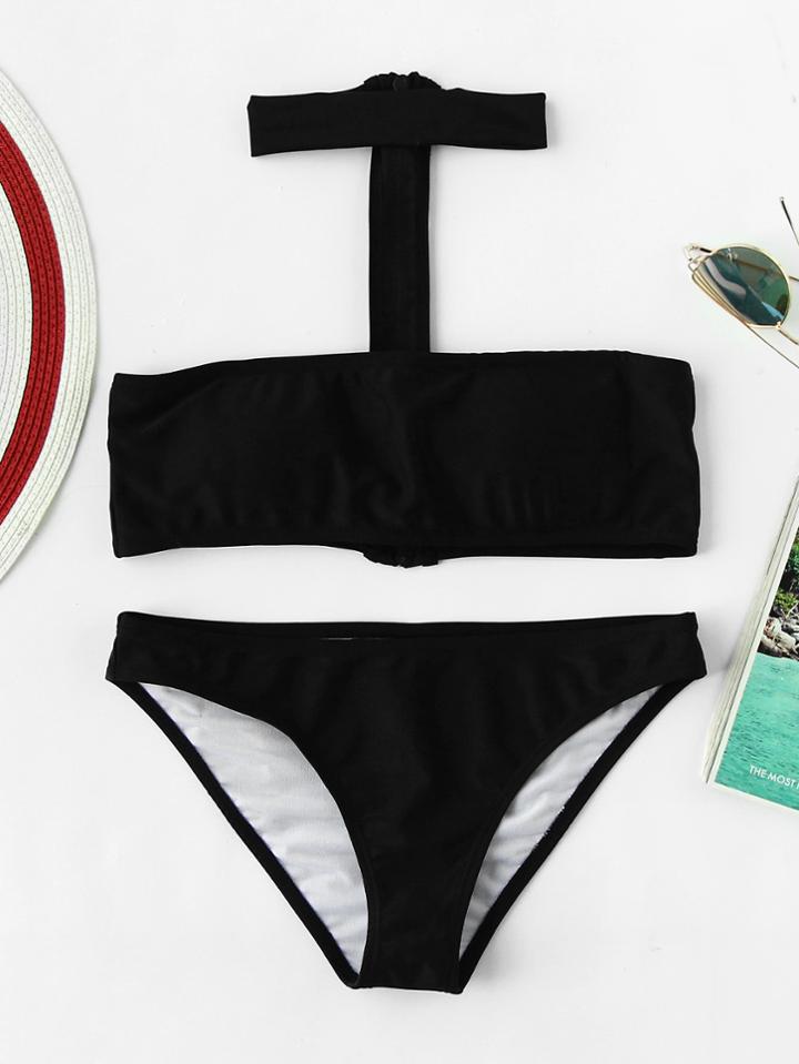 Shein Bandeau Bikini Set With Choker Neck