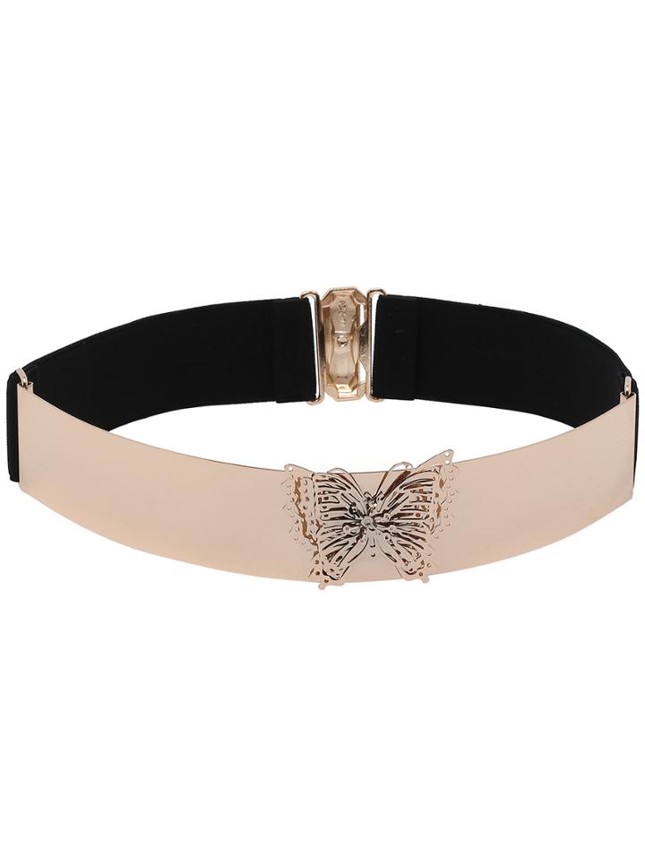 Shein Cutout Butterfly Metal Plate Elastic Belt - Black