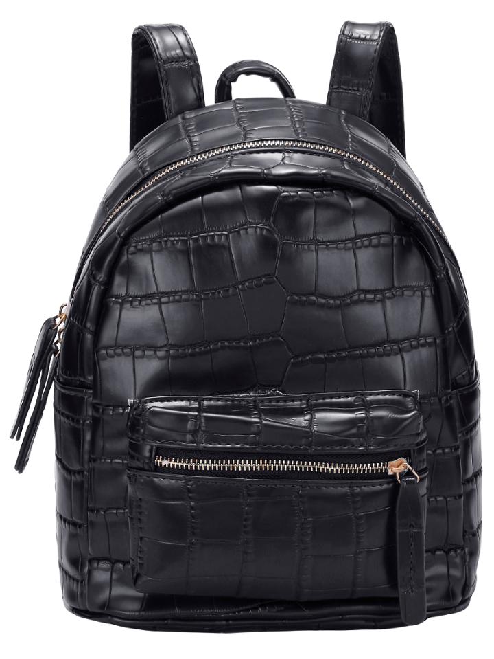 Shein Black Zipper Stone Texture Backpack