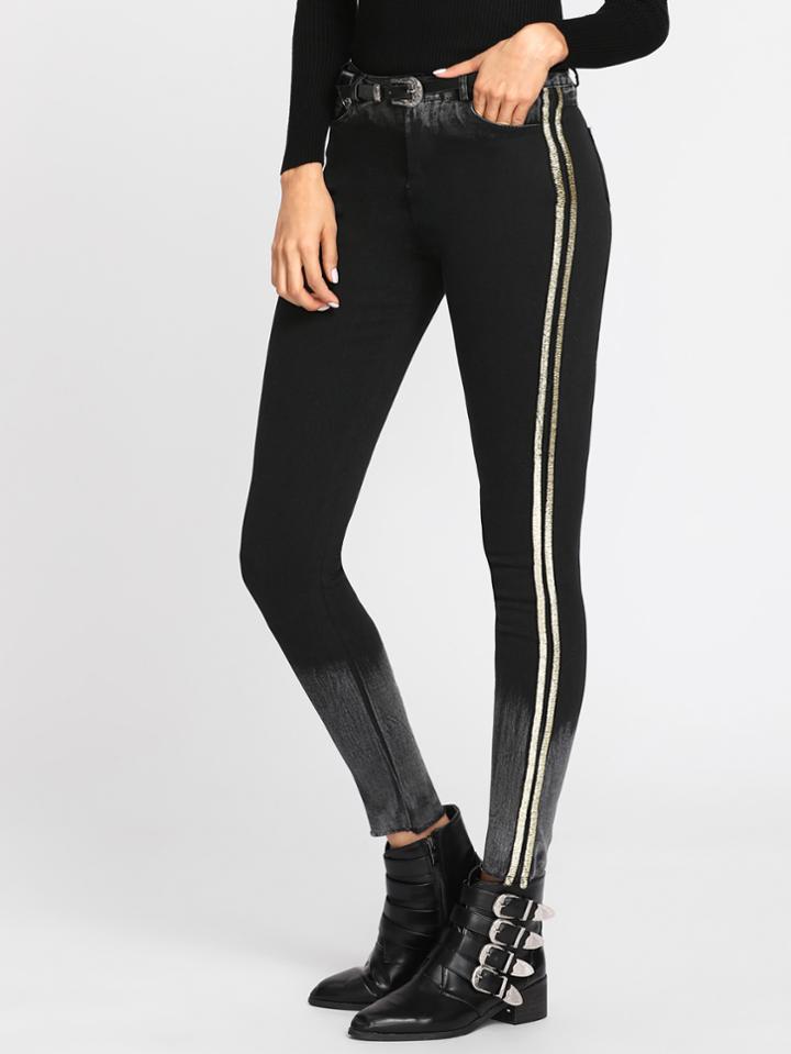 Shein Contrast Stripe Side Skinny Jeans
