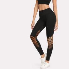 Shein Contrast Leopard Mesh Insert Leggings