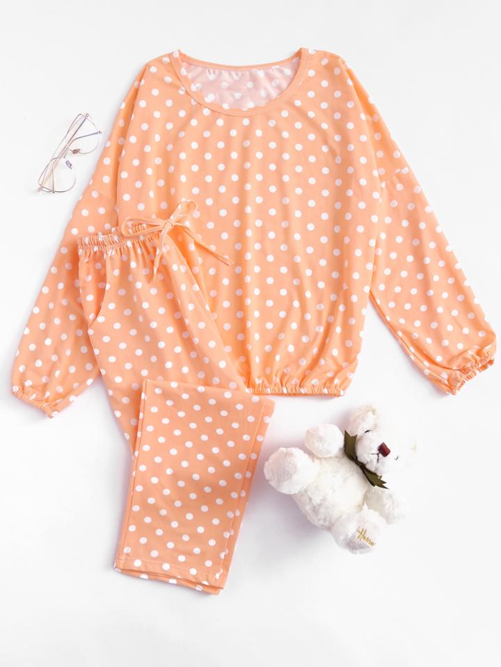 Shein Polka Dot Pullover Long Pajama Set