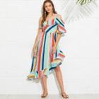 Shein Multi-stripe Ruffle Trim Asymmetric Dress