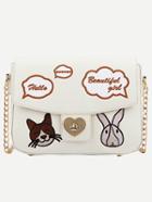 Shein Ivory Animal Embroidered Chain Bag