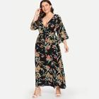 Shein Plus V Neck Botanical Print Dress