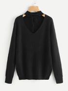 Shein Lace Up Choker Neck Jumper