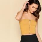 Shein O-ring Zipper Front Ribbed Strapless Top