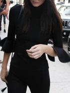 Shein Black High Neck Ruffle Sleeve Slim T-shirt